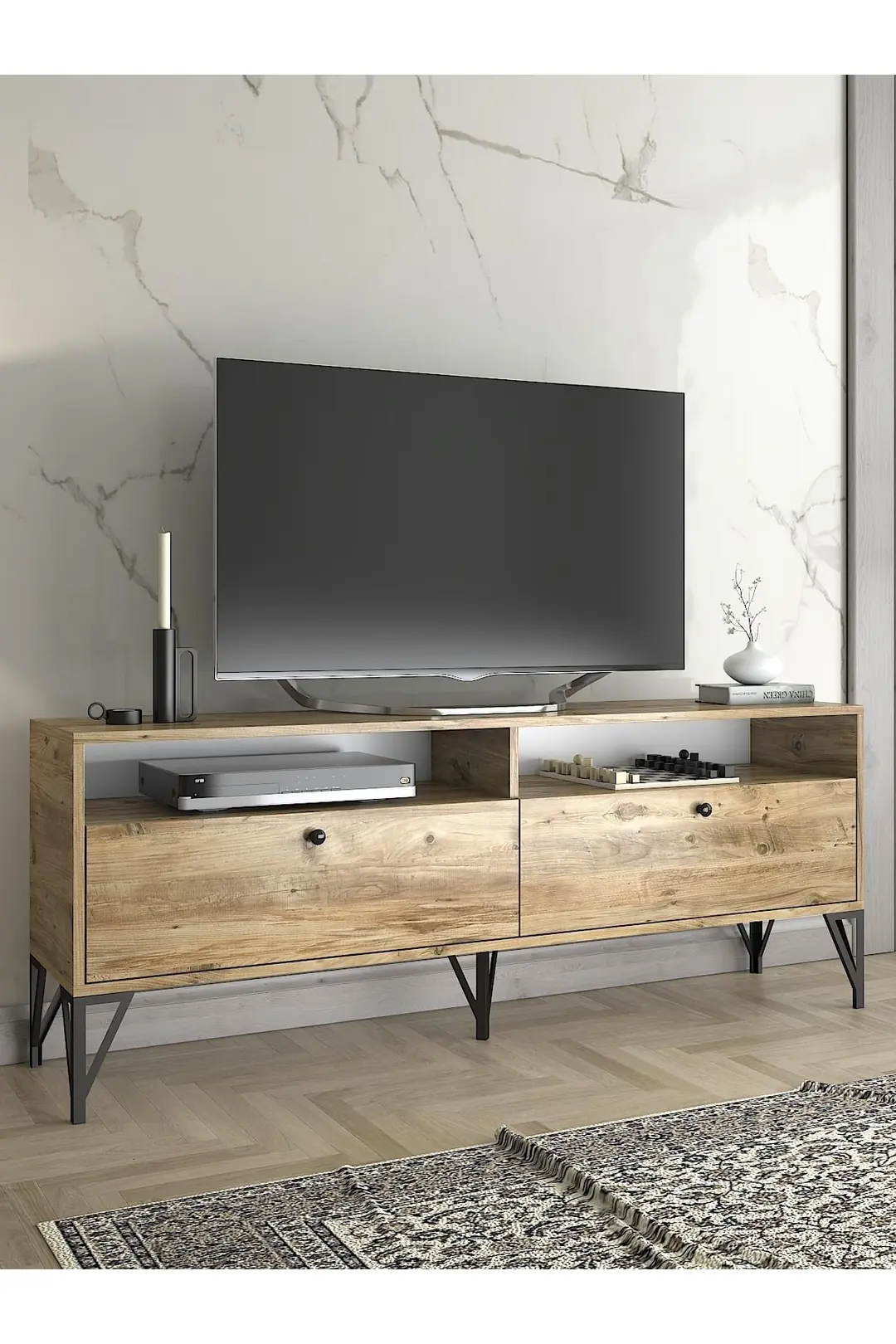 Astreo 160 Cm Metal Ayaklı Tv Ünitesi - Atlantik Çam / Siyah